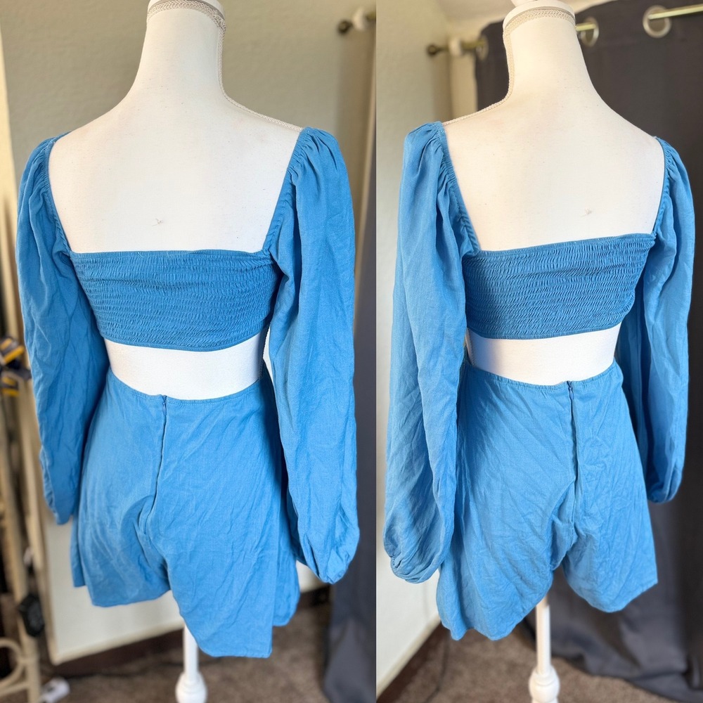 Princess Polly Blue Cutout Long Sleeve Romper - Picture 5 of 8